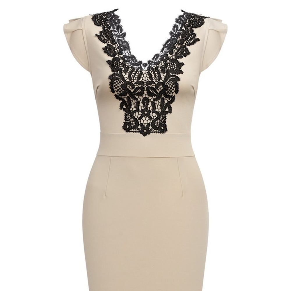 Cream & Black Lace Dress - sz 14